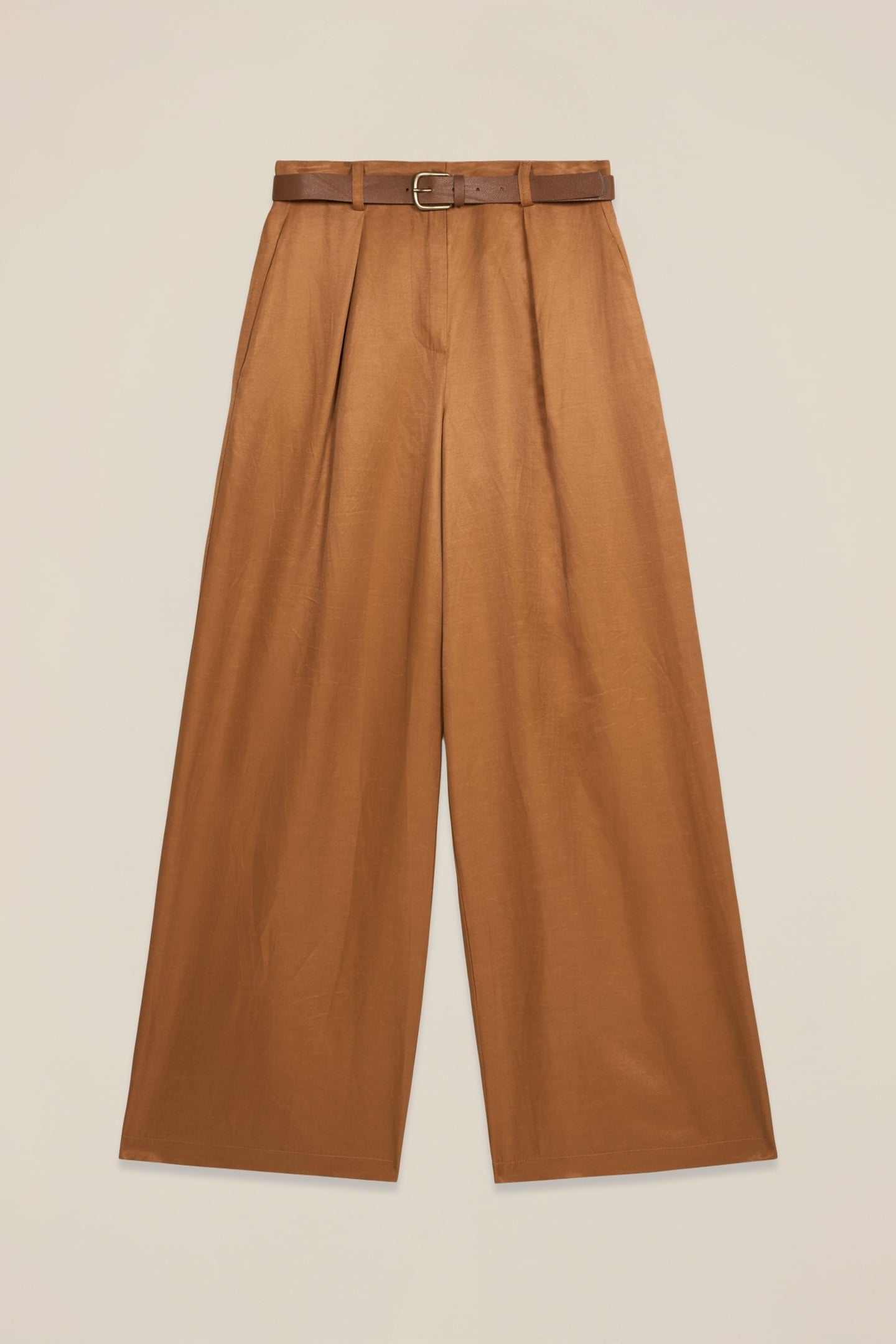 WIDE-LEG LINEN BLEND TROUSERS BROWN 4