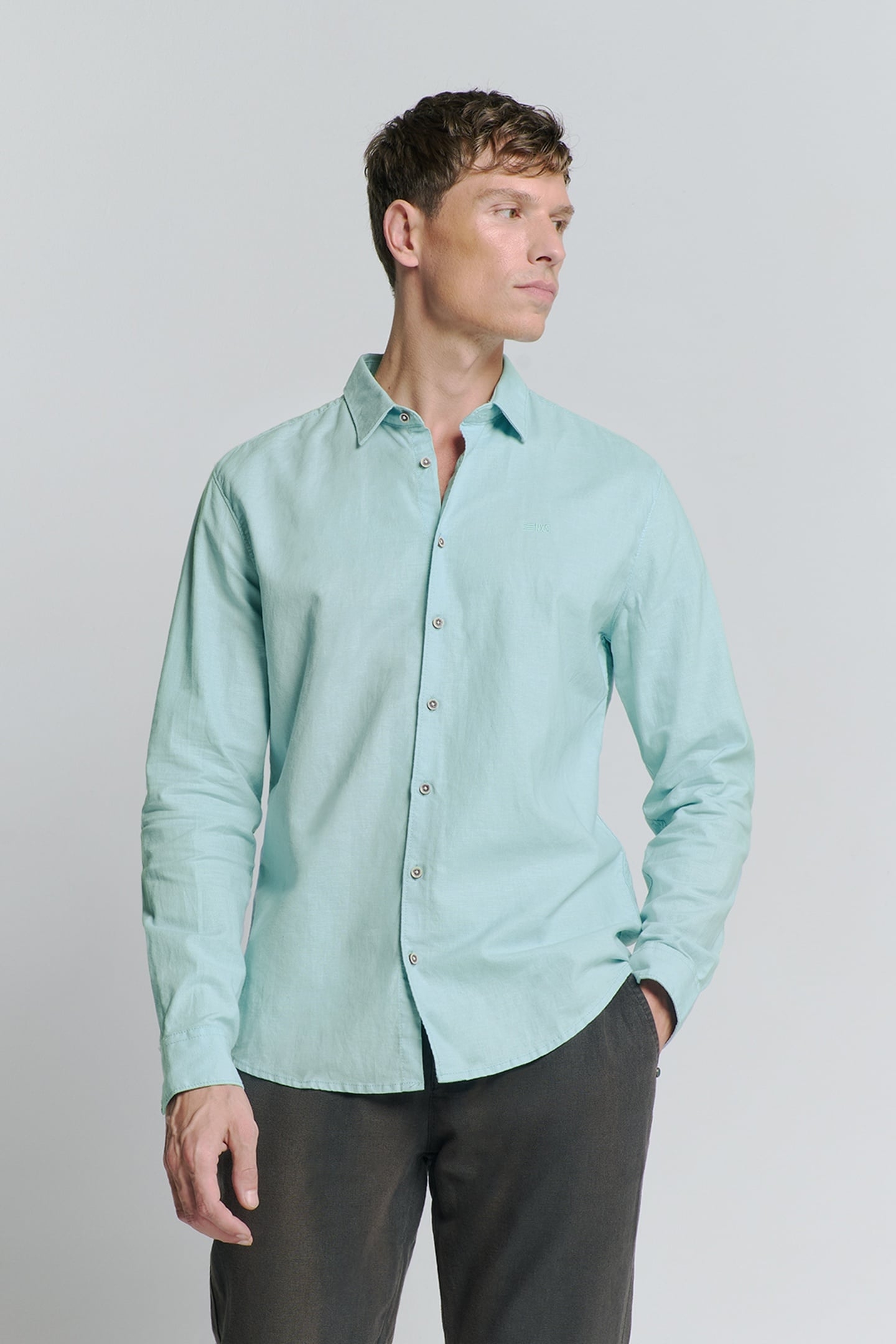 SHIRT SOLID WITH LINEN ICE 1