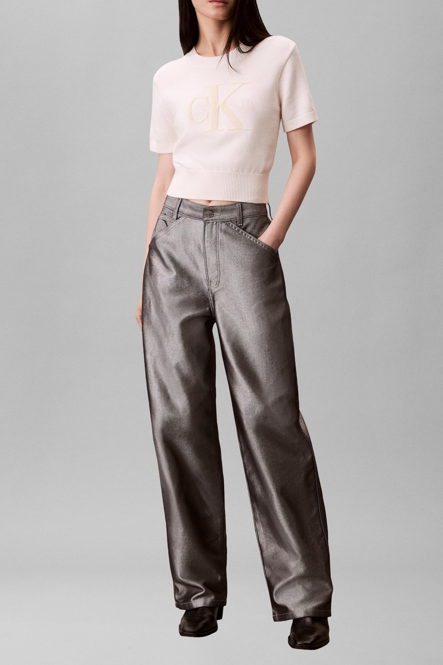 CHUNKY COTTON GRAPHIC SWEATER WHITE GREIGE 1