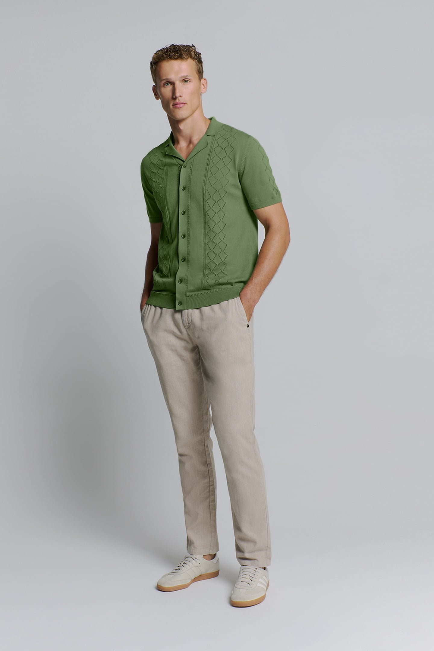 PULLOVER SHORT SLEEVE FULL BUTTON POLO SOLID JACQUARD GREEN 4