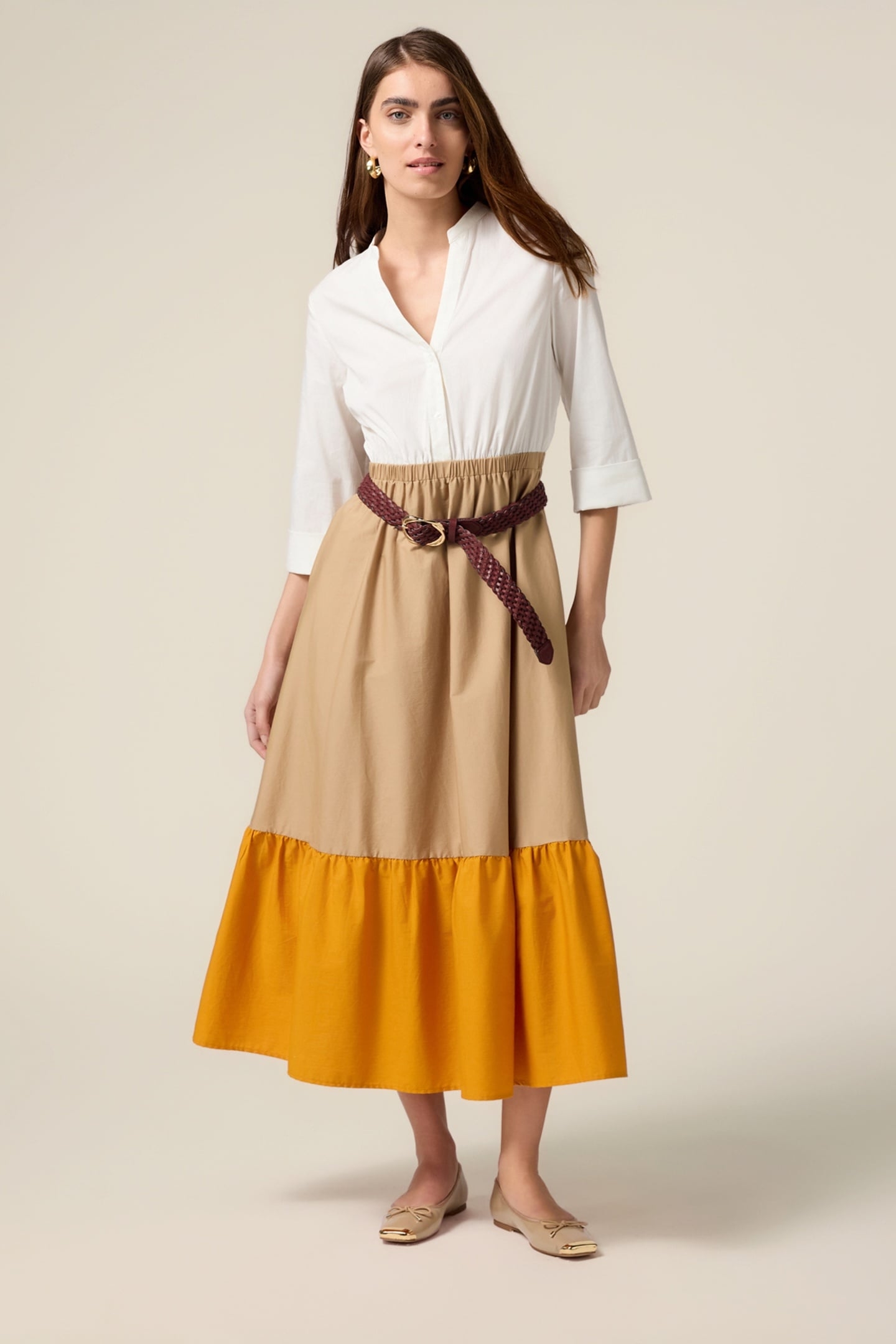 LONG COLOR BLOCK DRESS ORANGE 1