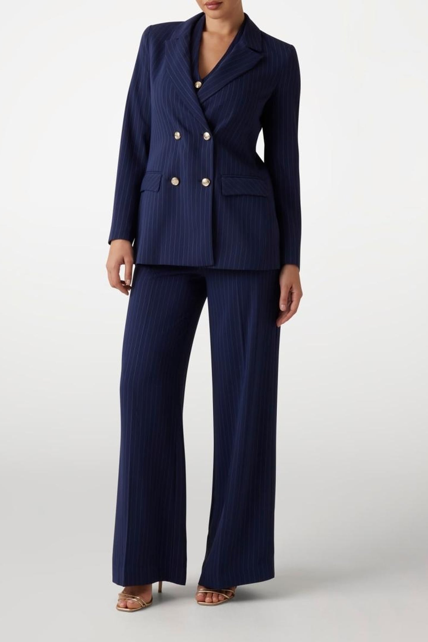 MARCIANO BY GUESS SIDNEY WIDE LEG PANT NAVY PINSTRIPE WHITE 1