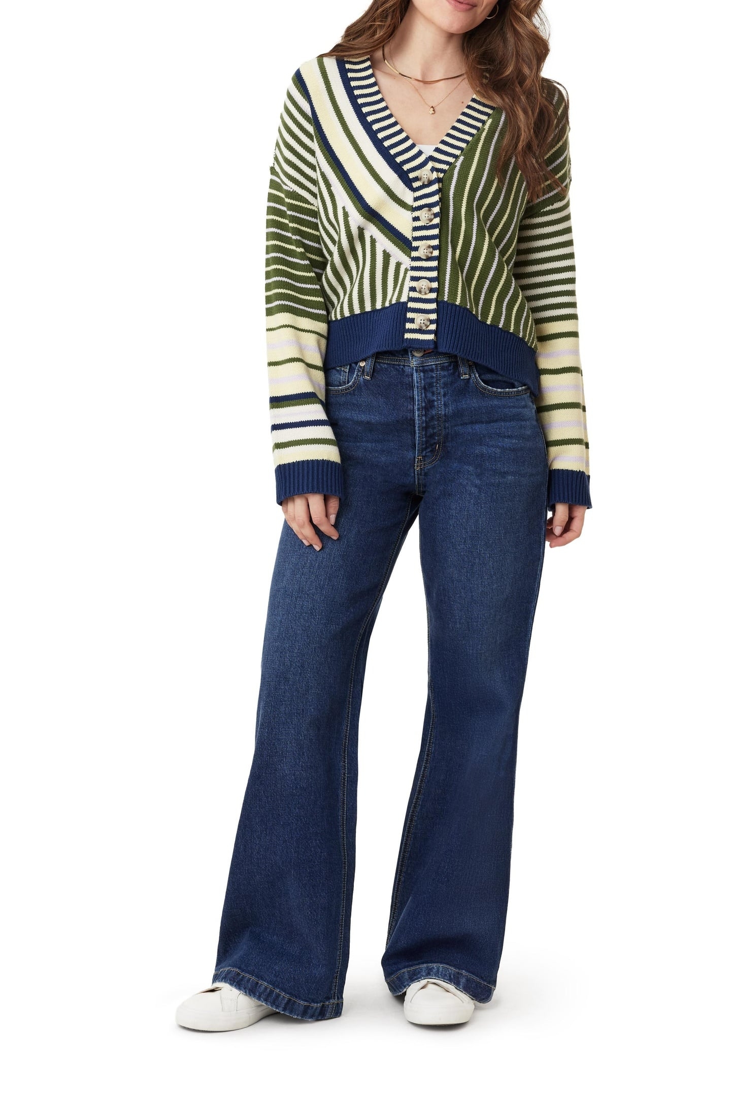 V NECK CARDIGAN GARDEN GREEN MIX 1