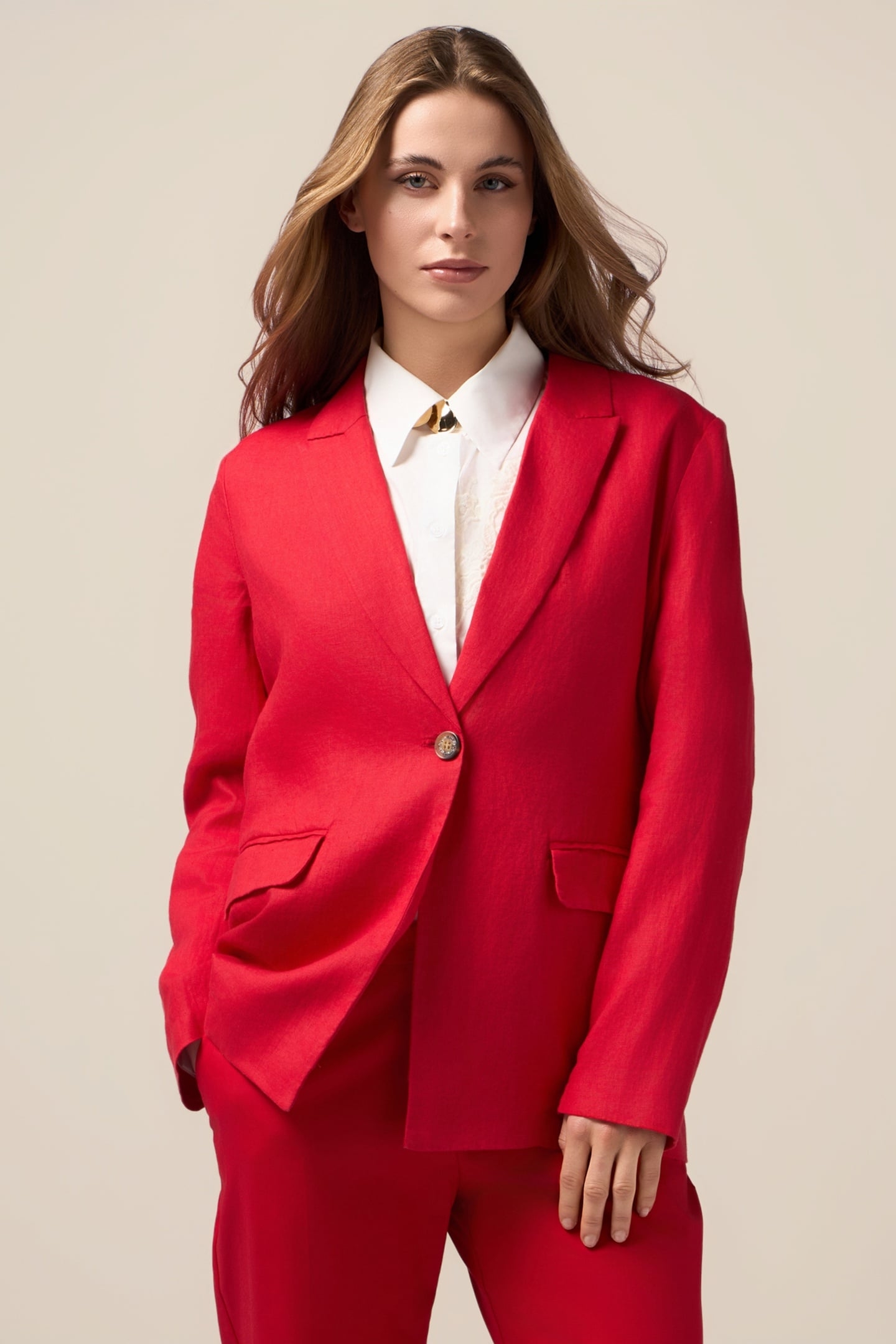 SINGLE-BREASTED LINEN BLAZER RED 1