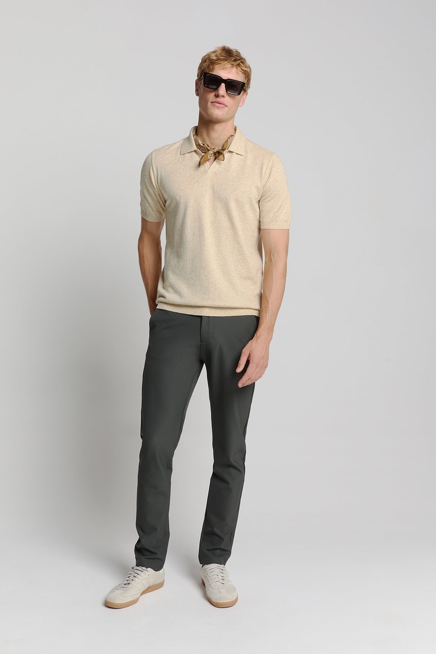 PULLOVER SHORT SLEEVE POLO V MELANGE WITH LINEN SAND 3