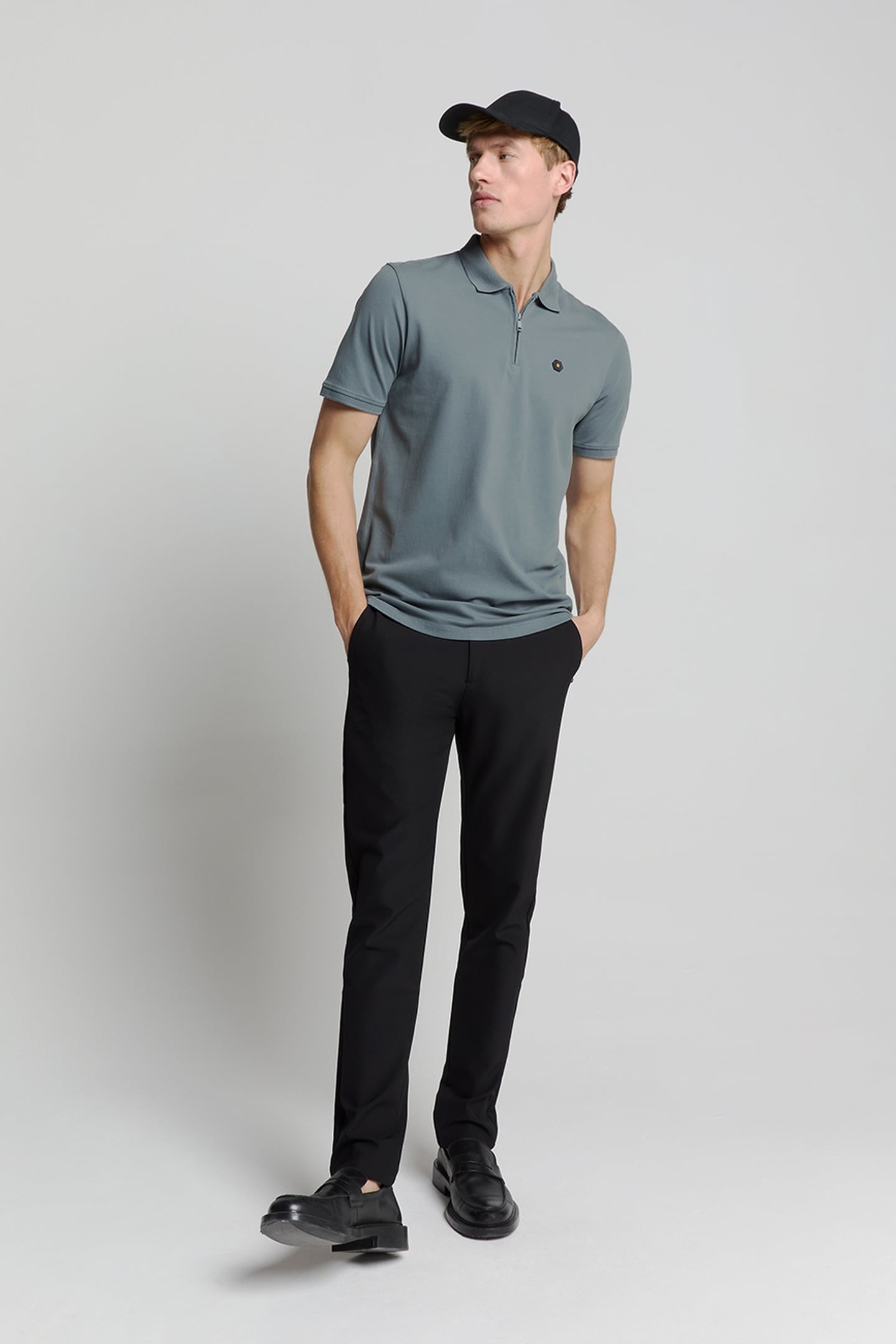 POLO ZIP PIQUE GARMENT DYED WASHED BLUE 3