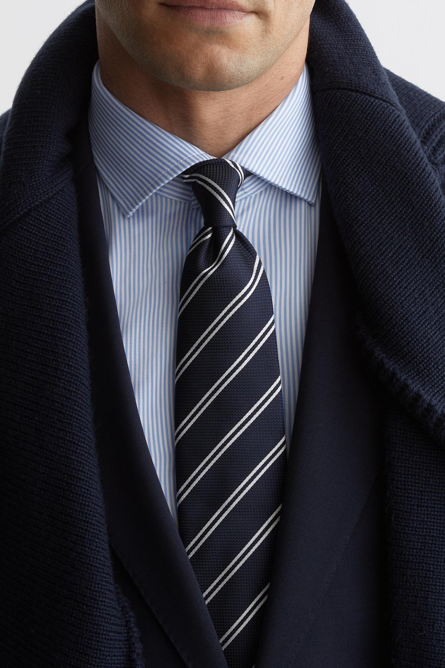 STRIPE SILK BLEND TIE NAVY 2