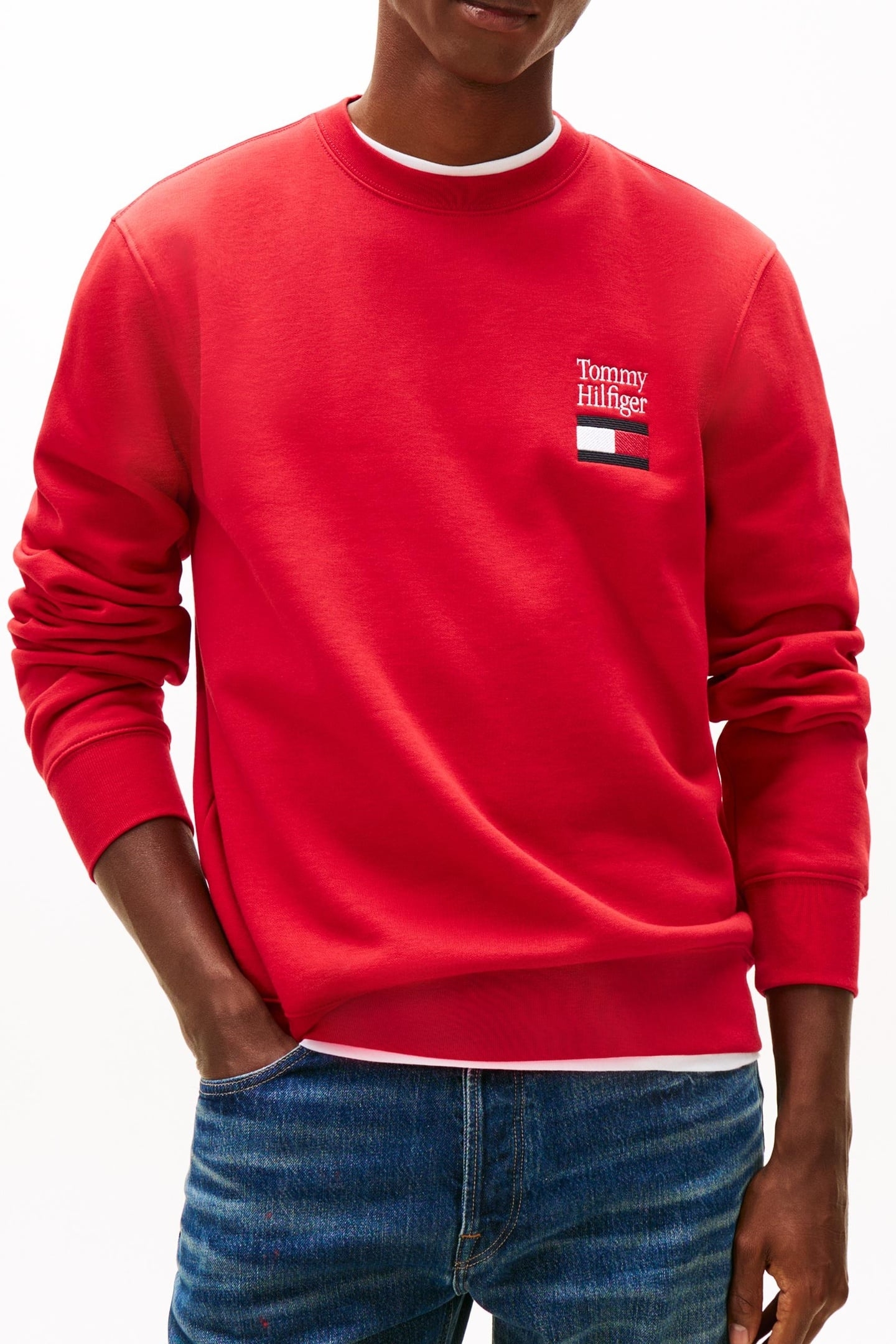 TOMMY EMBRO FLAG SWEATSHIRT MEDIUM RED 1