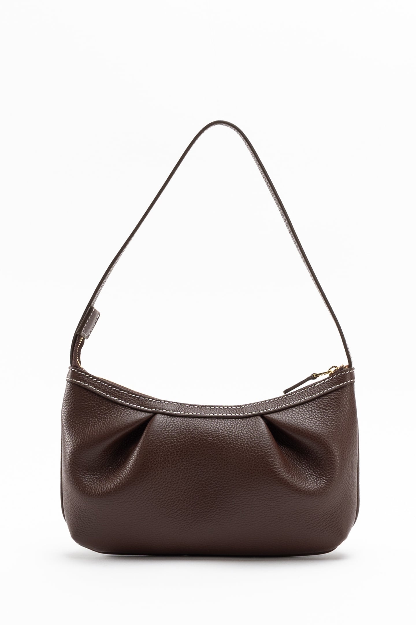 DIMPLE POCHETTE PEBBLED LEATHER DARK BROWN/WHITE STICHES 1