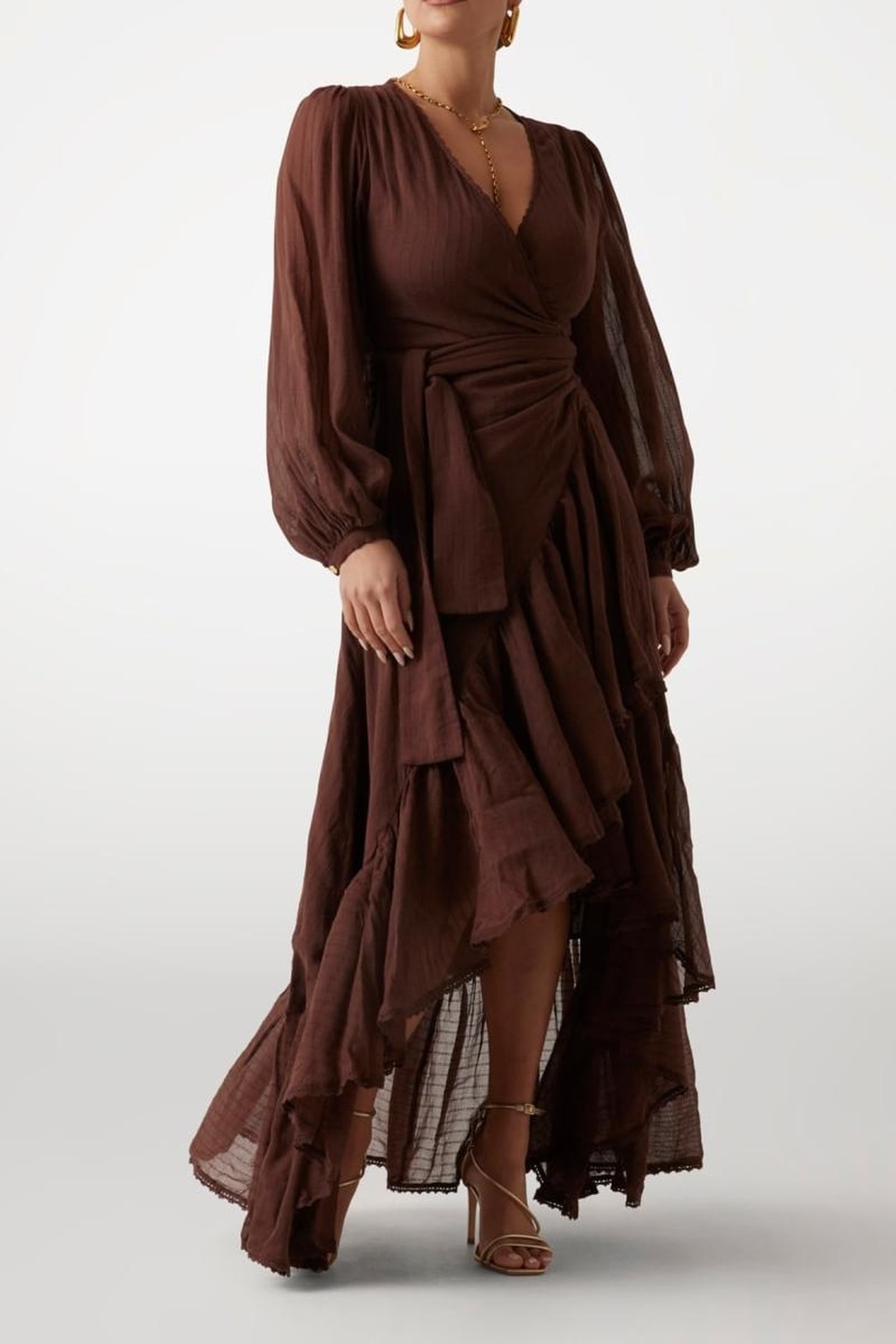 MARCIANO BY GUESS ELSA WRAP FLARE DRESS CIOCCOLATA 1