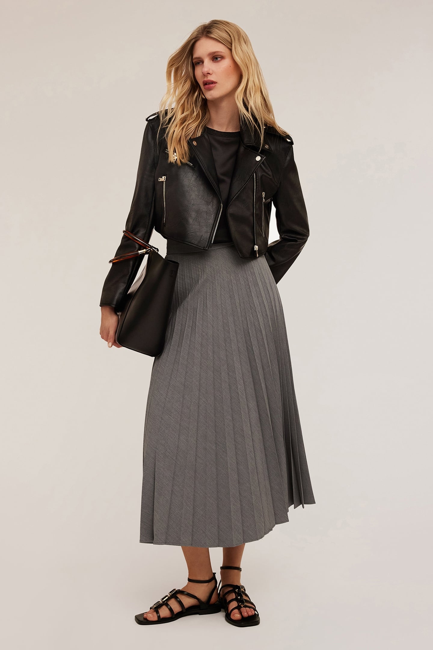PLEATED MIDI SKIRT GREY 1