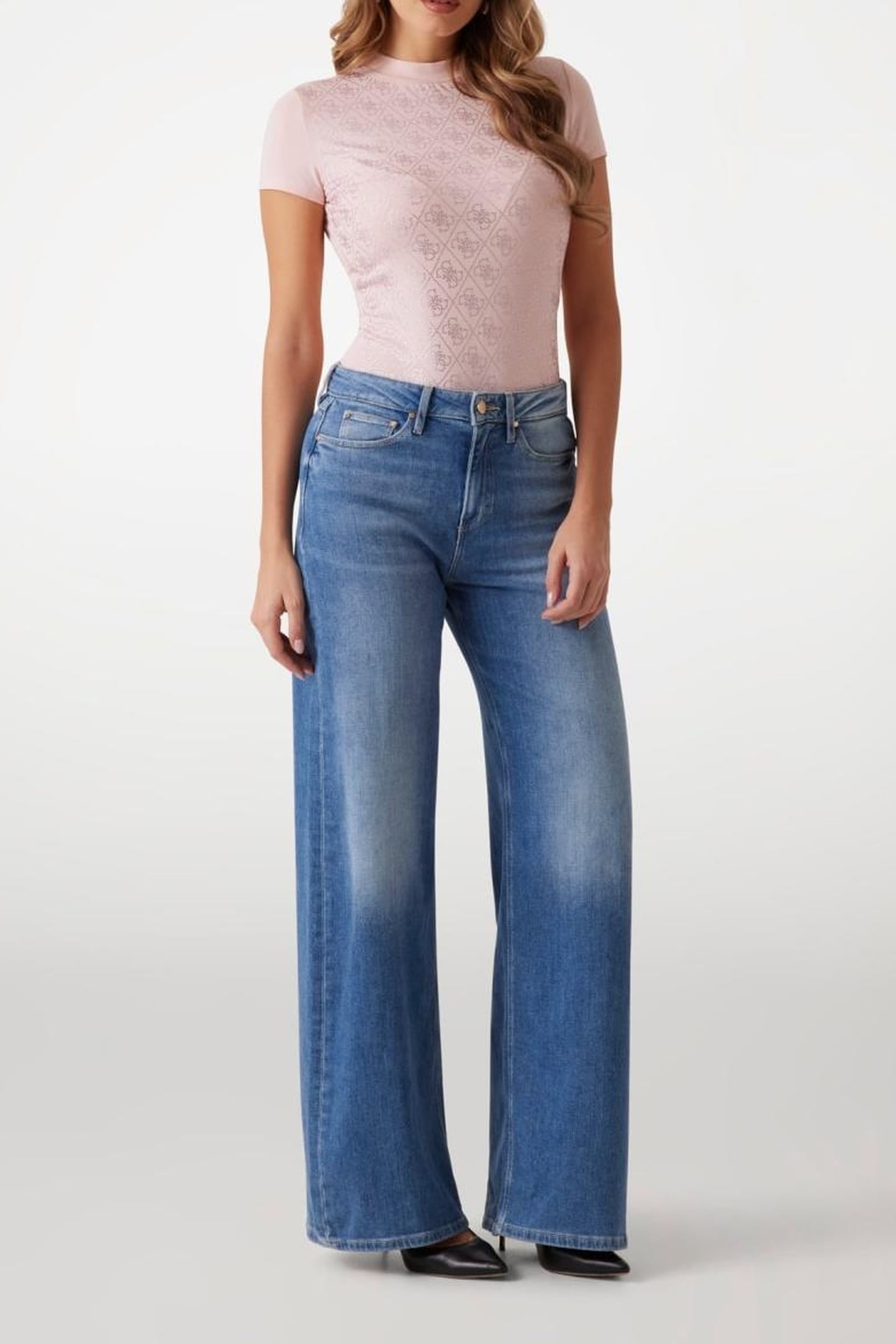 GUESS ECO SS MOCK NECK ALL OVE PINK ROSES 4