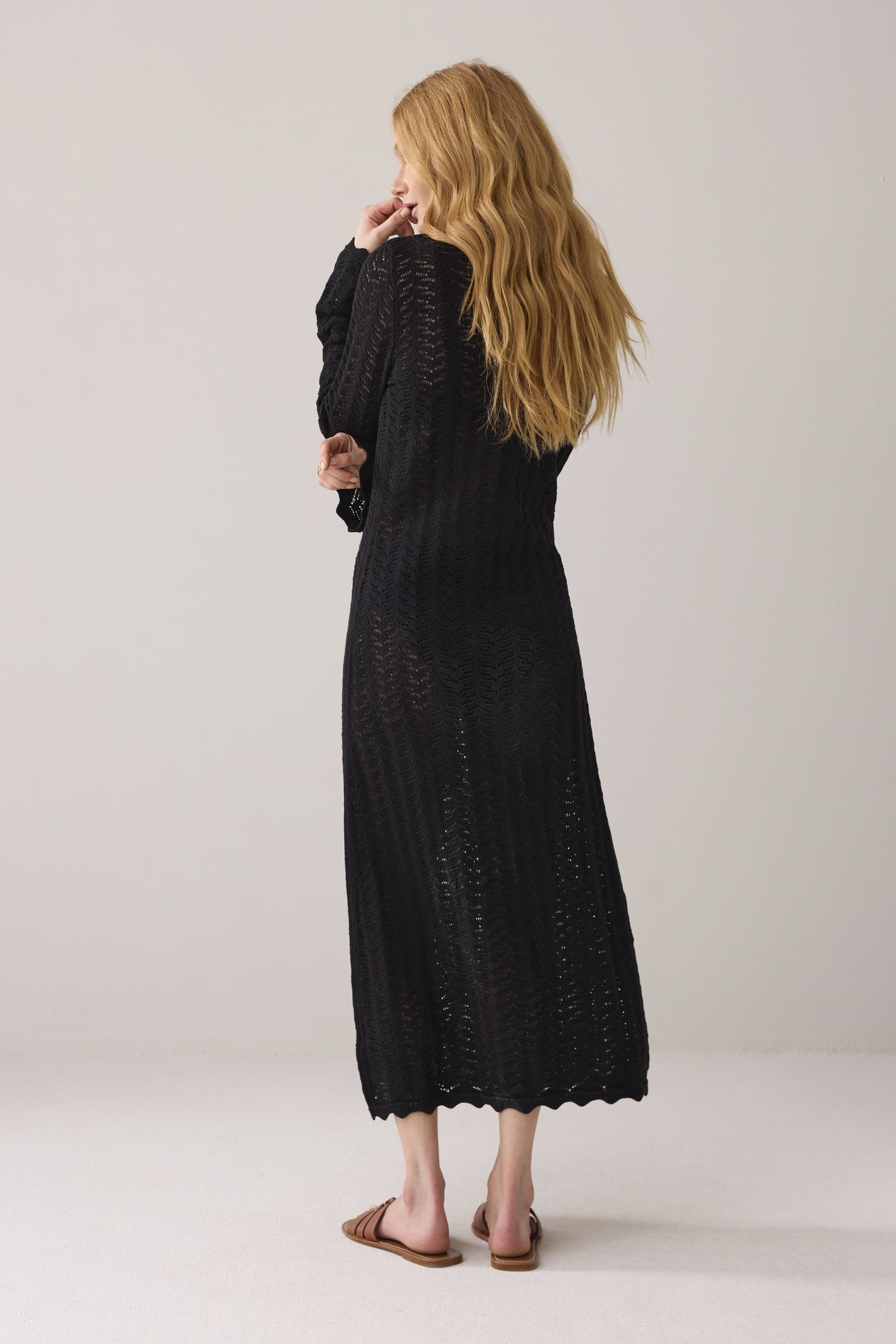 LONG DRESS COTTON AJOUR KNIT BLACK 2