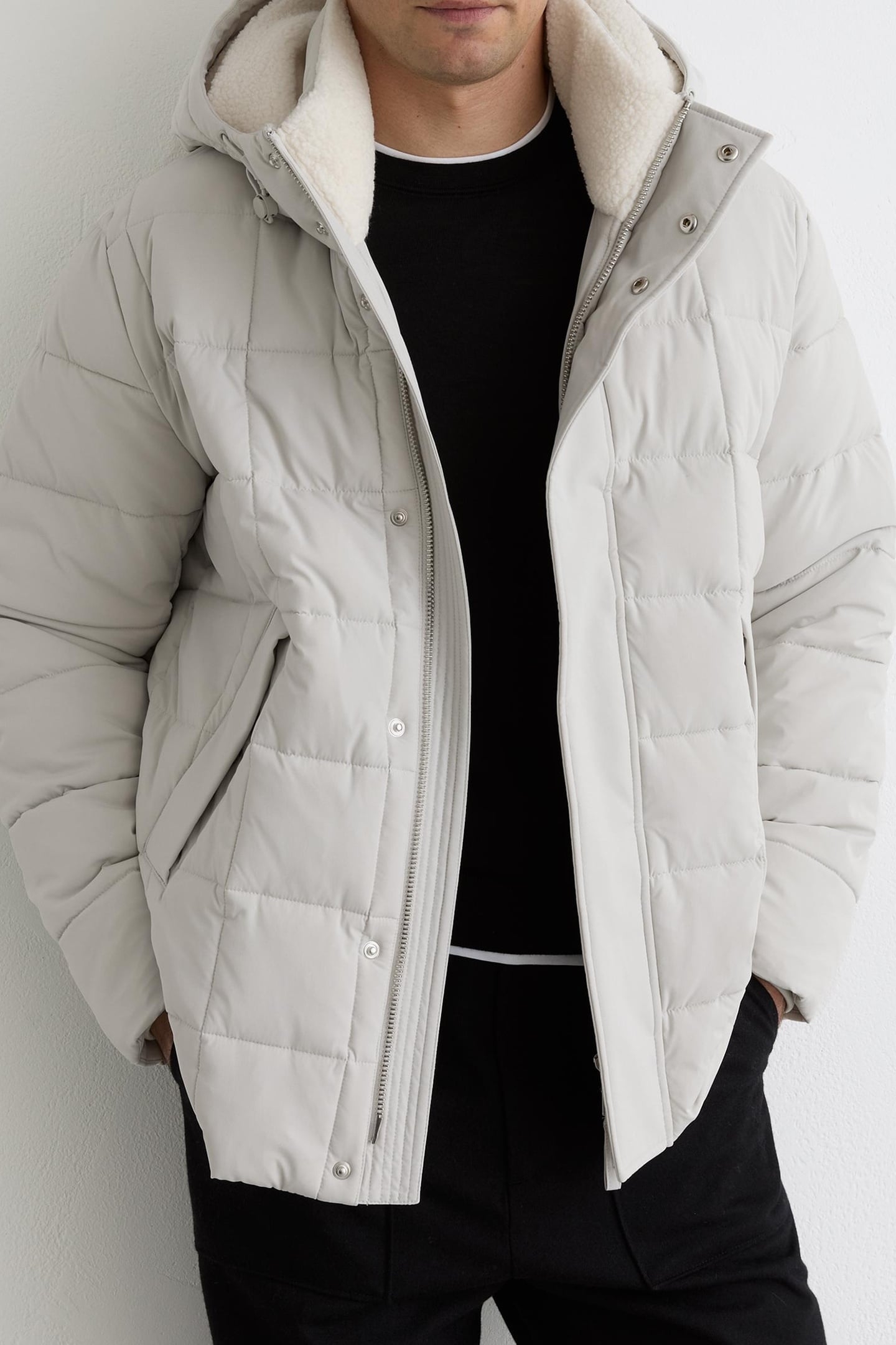 LS BORG LINED QUILTED PUFFER JACKET STONE 1