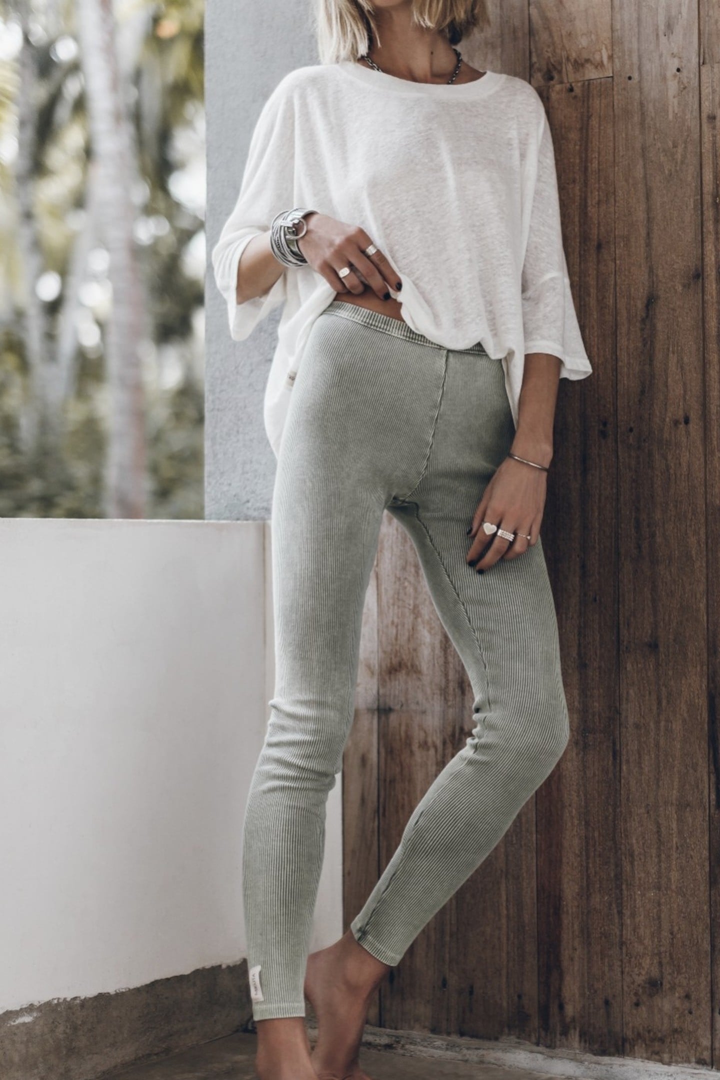 THE GREEN RIBBED LEGGINGS GREEN 1