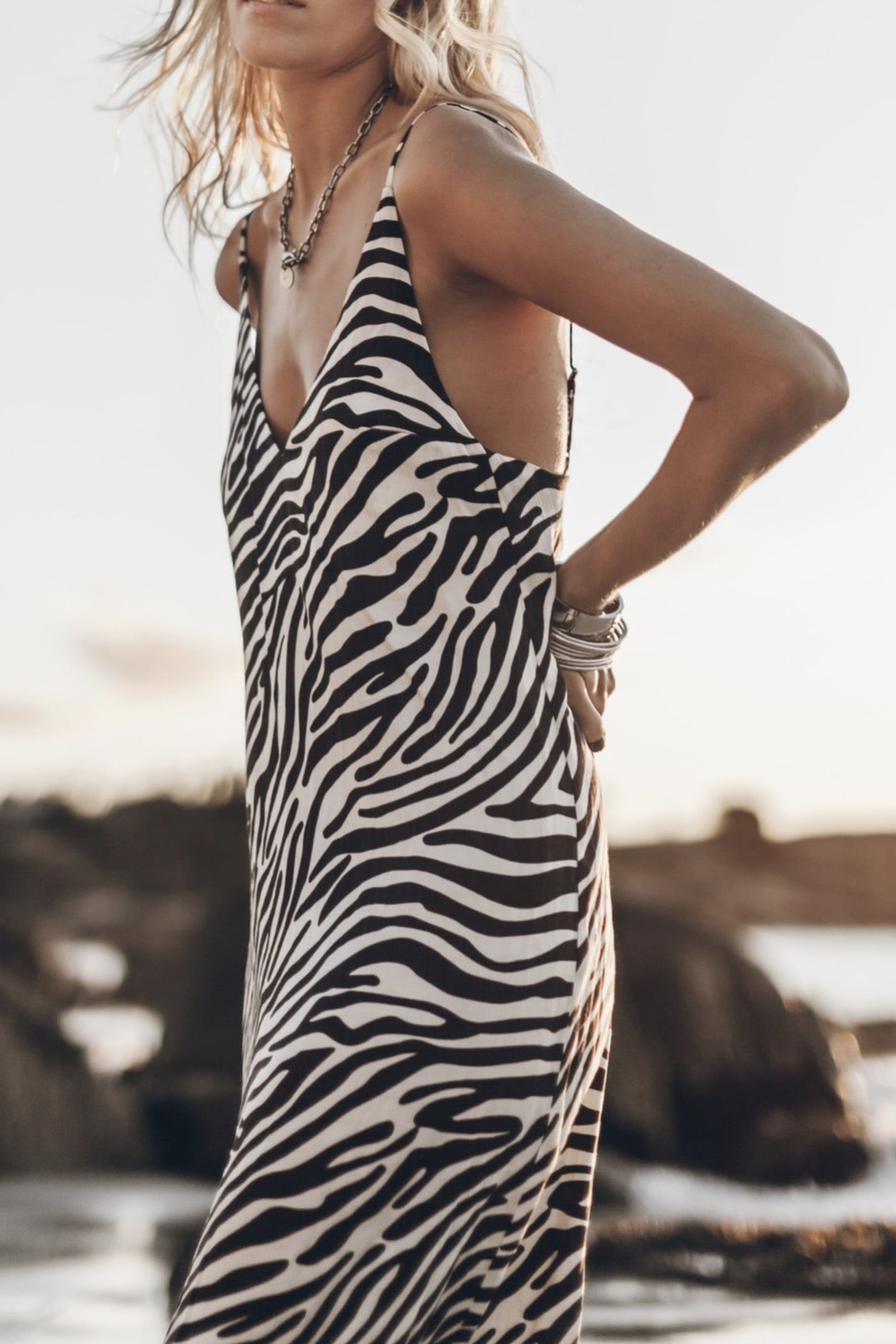 THE ZEBRA LONG LYOCELL SLIP DRESS BLACK 1