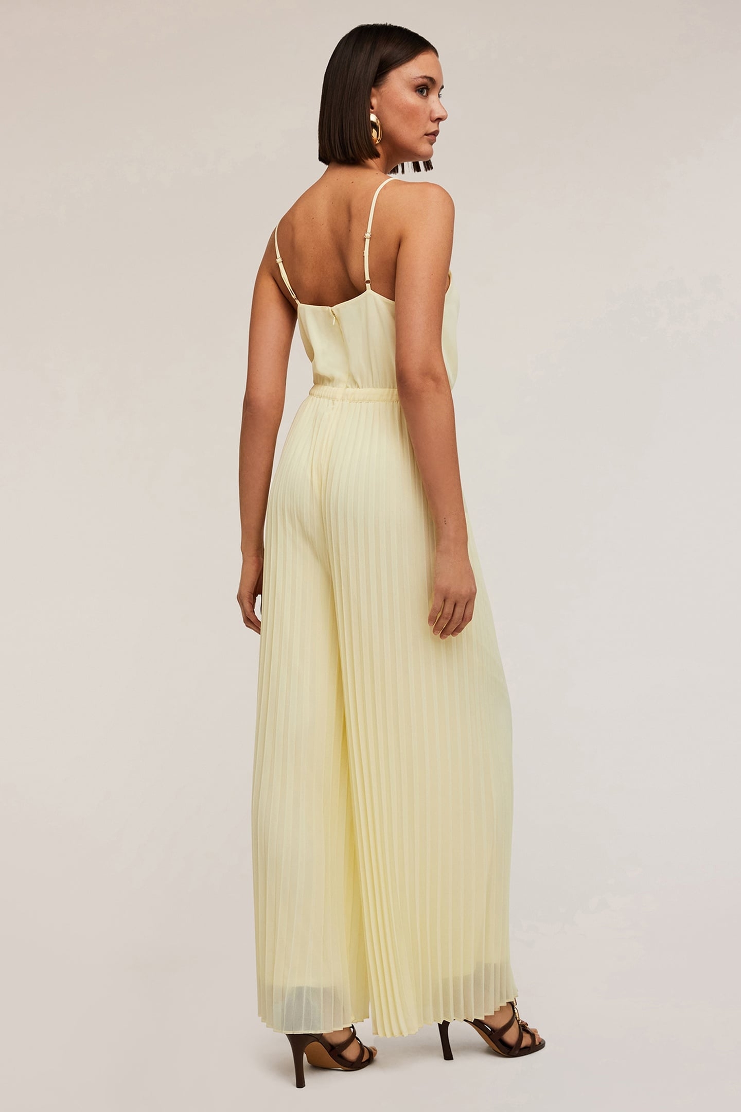 LONG SATIN PLEATED JUMPSUIT YELLOW 2