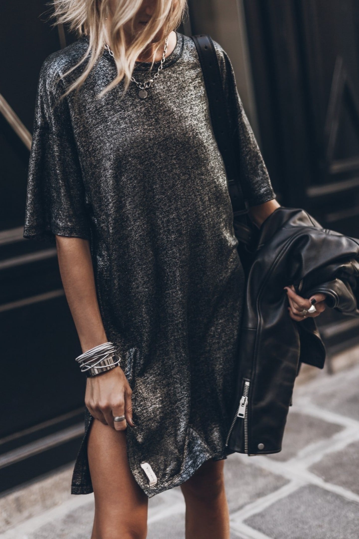 THE DARK SPARKLY LINEN DRESS SILVER 1