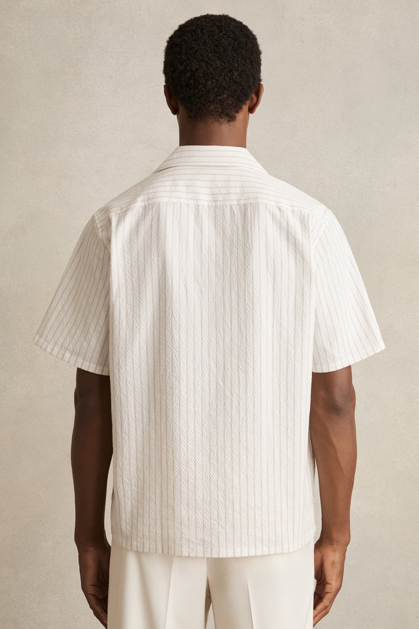 SS SEERSUCKER STRIPE CUBAN SHIRT WHITE TAUPE BROWN 3