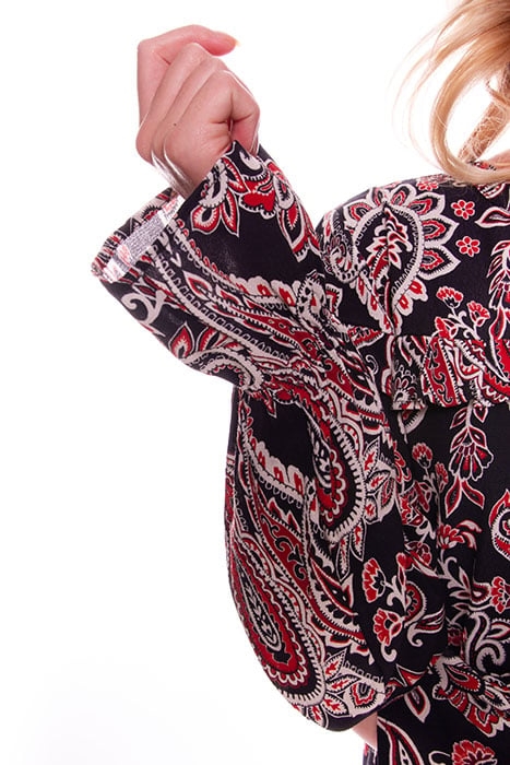 VANESSA PAISLEY MINI RUFFLE DRESS BLACK 3