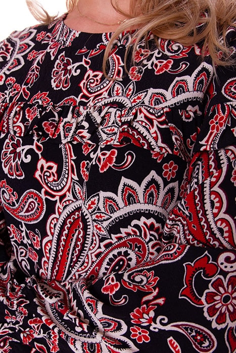 VANESSA PAISLEY MINI RUFFLE DRESS BLACK 4