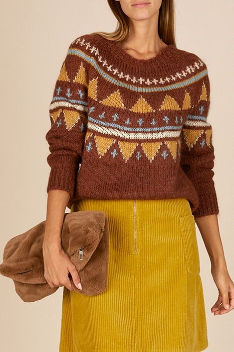 CREW NECK ROUND JACQ SWT LS BROWN 2