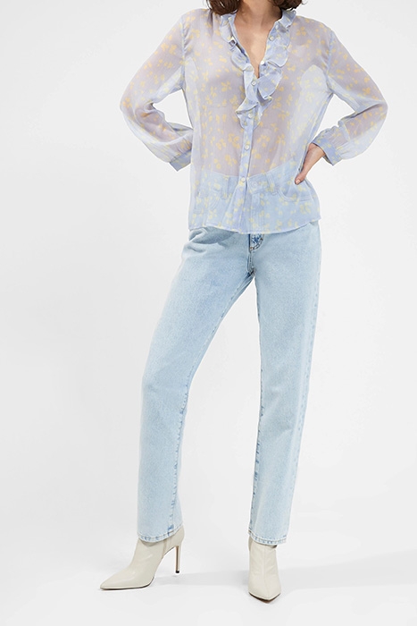 ESO BONITA RUFFLE FRONT LS SHIRT CLOUD BLUE/BUTTER YELLOW 1