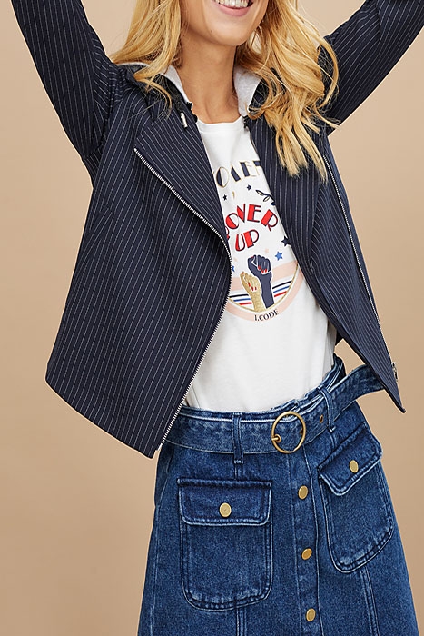 NAVY PINSTRIPE HOODED JACKET NAVY 4