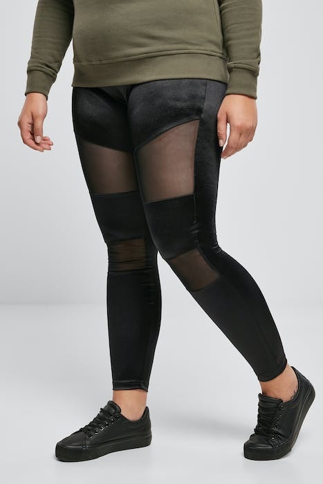 LADIES SHINY TECH MESH LEGGINGS BLACK 6