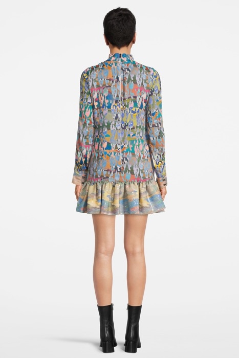 WOMEN'S LOOSE FIT VOLANT HEM MINI DRESS CAMOU PRINT 2