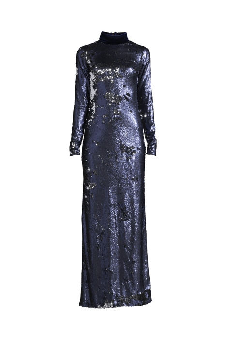 WOMEN‘S MAXI SEQUIN DRESS WITH HIGH COLLAR NAVY, SILVER 6