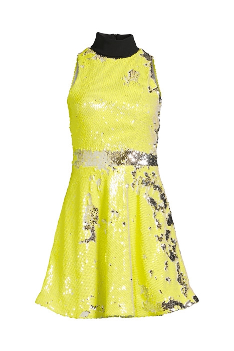 WOMEN'S SHORT SLEEVELESS SEQUIN DRESS WITH VELVET COLLAR YEL 6