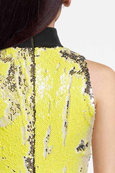 WOMEN'S SHORT SLEEVELESS SEQUIN DRESS WITH VELVET COLLAR YEL 4