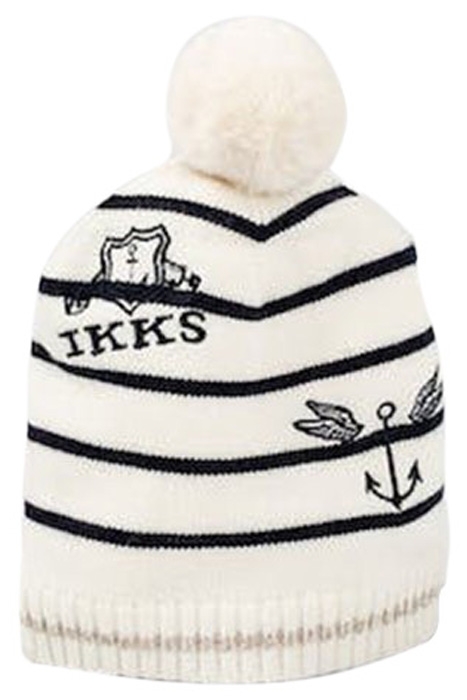 BABY GIRLS’ NAVY BEANIE WITH OFF-WHITE STRIPES 1