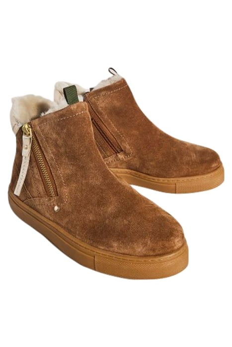 SHEARLING SUEDE ZIP BOOTIE TAN 2