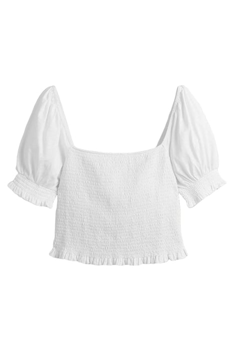 SQUARE NECK SMOCKED JERSEY TOP WHT 3