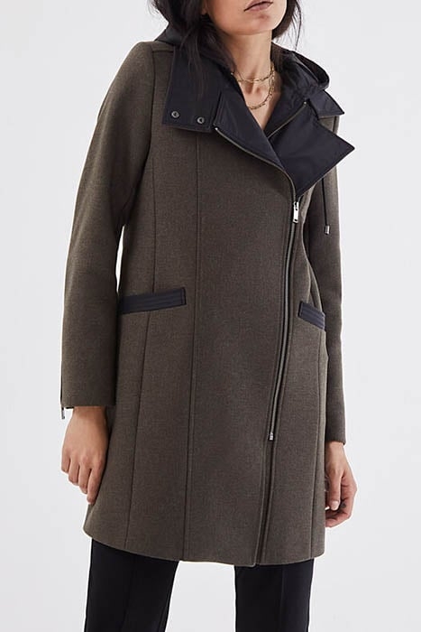 KHAKI WOOL-RICH MID-LENGTH COAT + DETACHABLE HOOD 1