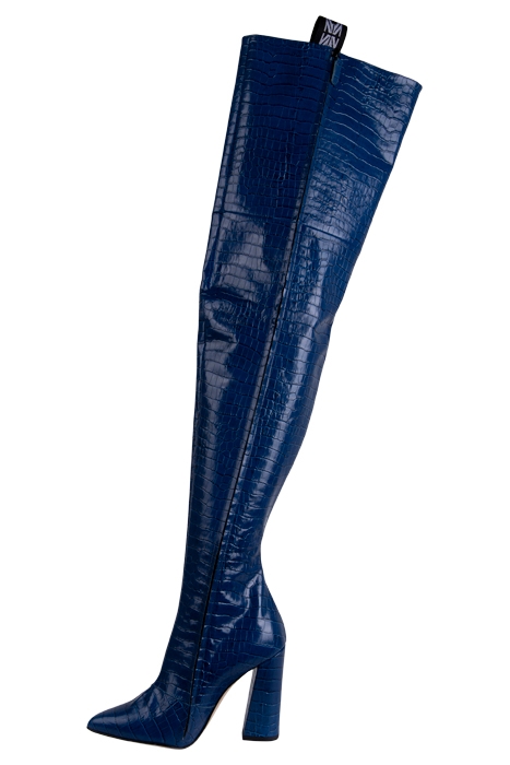 CROC EMBOSSED OVER-KNEE-BOOTS BLUE 6
