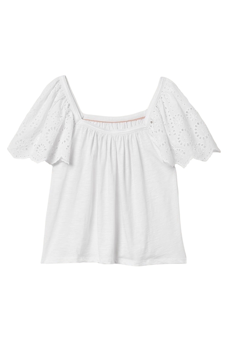 SQUARE NECK WOVEN SLEEVE TOP WHT 6