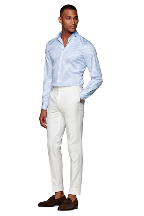 Light Blue Striped Twill Slim Fit Shirt 4