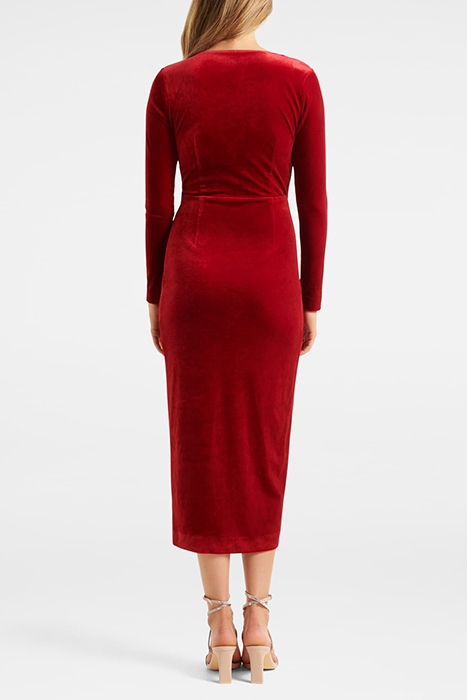 ANTIONETTE WRAP VELVET MIDI DRESS RED 2