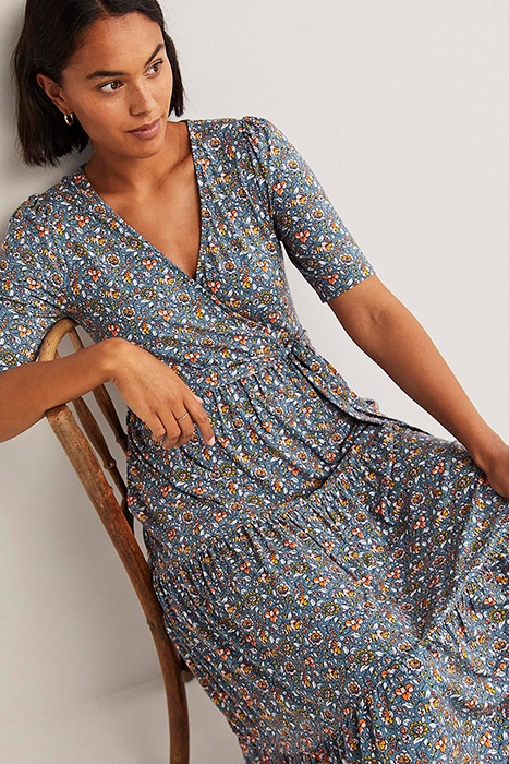 TIERED WRAP JERSEY MAXI DRESS BLU 4