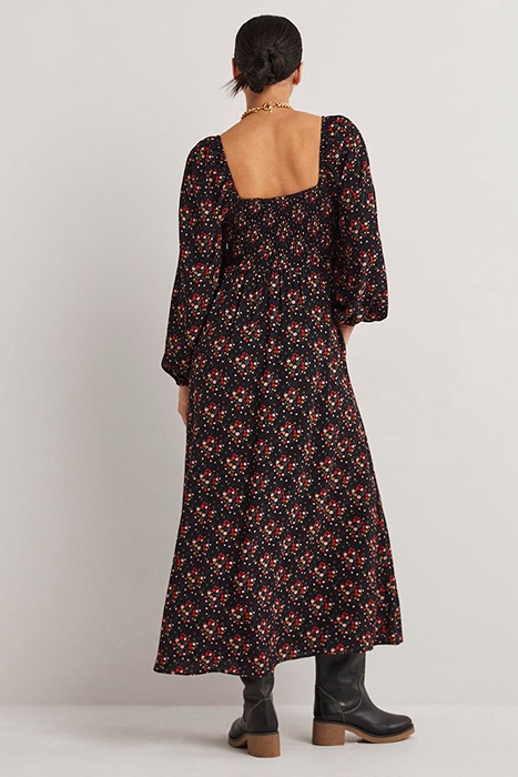 SQUARE NECK SMOCKED MAXI DRESS BLK 2