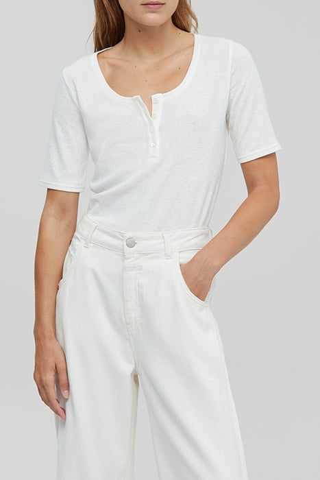 WOMEN WAFFLE HENLEY SHIRT IVORY 1