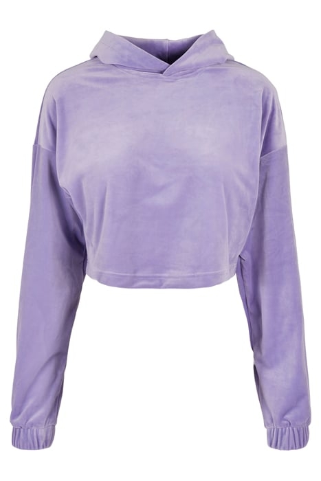 LADIES CROPPED VELVET OVERSIZED HOODY LAVENDER 1