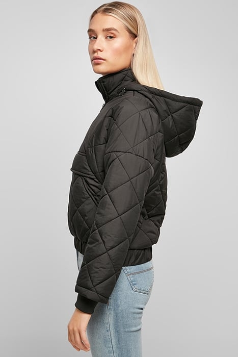 LADIES OVERSIZED DIAMOND QUILTED PULL OVER JACKET BLACK 6