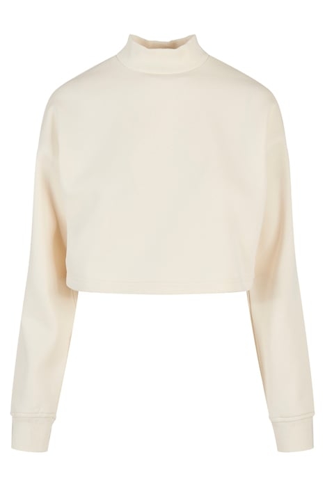 LADIES CROPPED OVERSIZED SWEAT HIGH NECK CREW WHITESAND 1