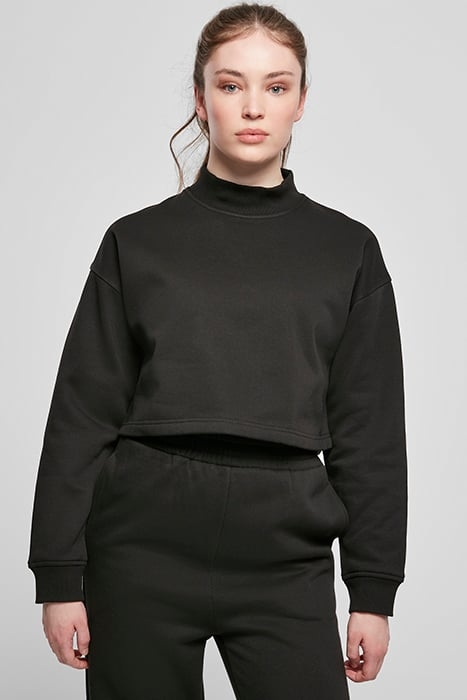 LADIES CROPPED OVERSIZED SWEAT HIGH NECK CREW BLACK 2