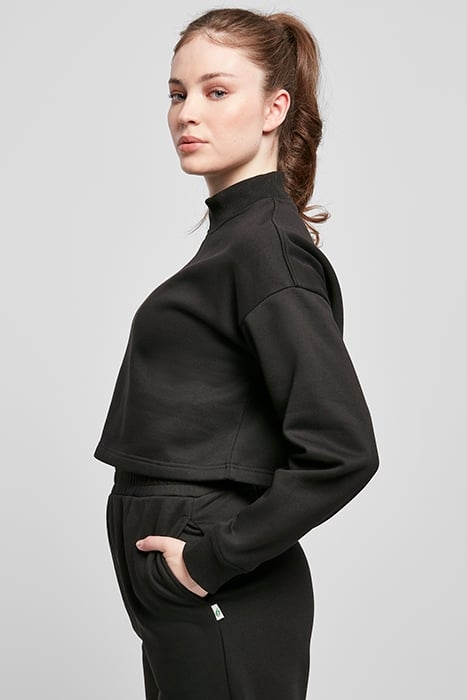 LADIES CROPPED OVERSIZED SWEAT HIGH NECK CREW BLACK 5