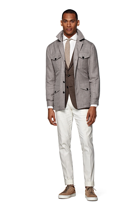 TAUPE HOUNDSTOOTH BELTED SAFARI JACKET 3